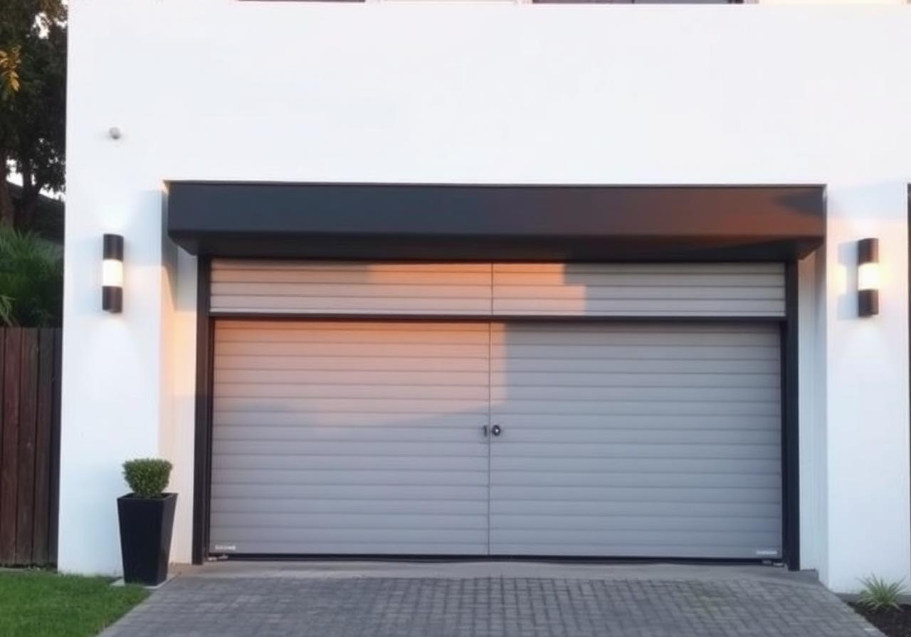 Porta de rolo automática em garagem residencial